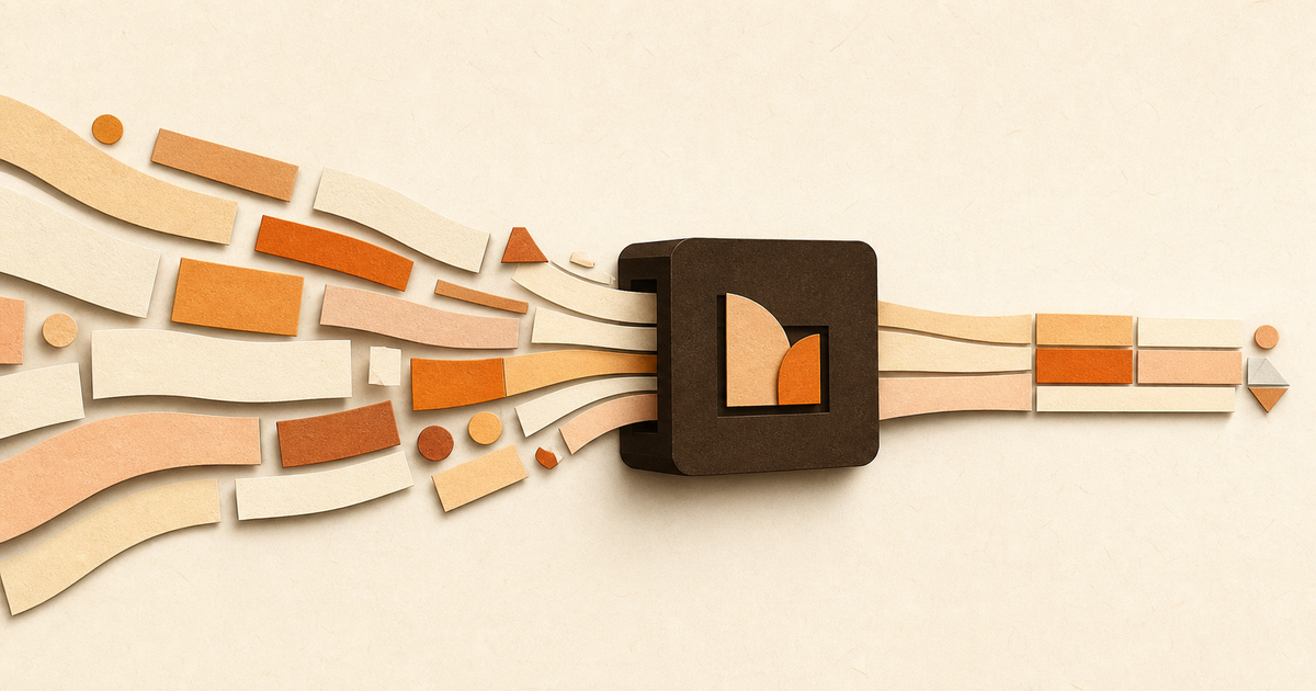 A short sentence divided into small cream and orange token tiles